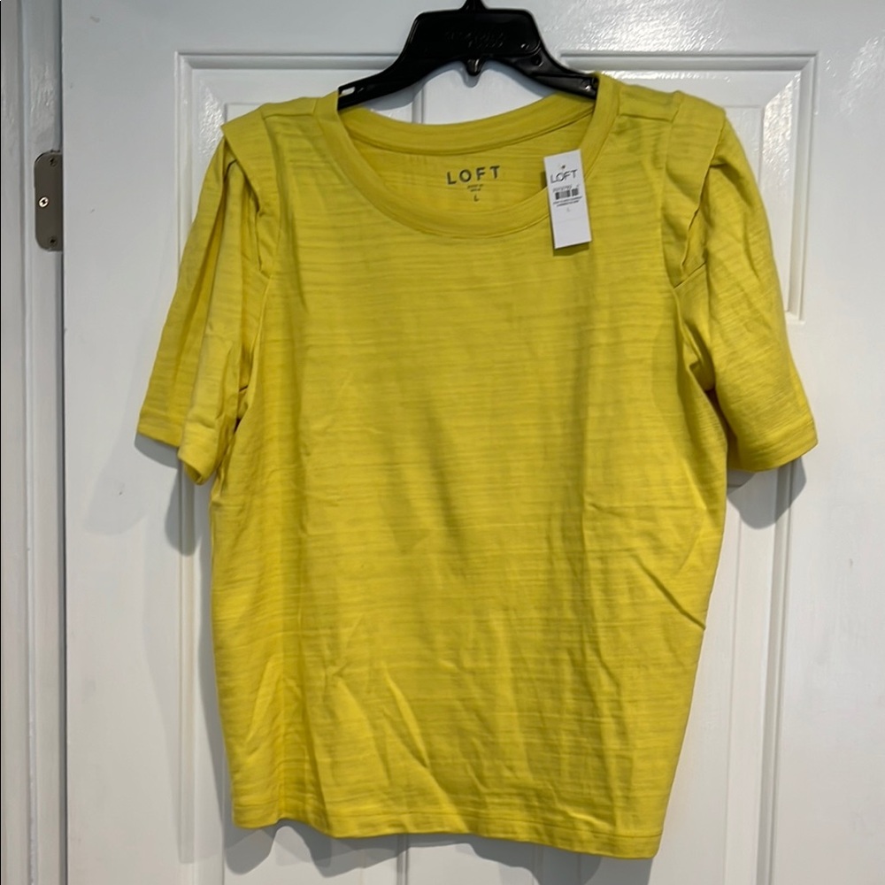 LOFT Yellow Puff Sleeve Ribbed T-Shirt